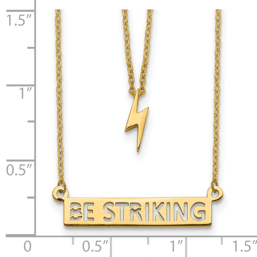 Lovely Rita's Pendants & Charms 14k Yellow Gold Polished Finish Solid Two-Strand Lightning & Be Striking Bar Design in a 17-inch Cable Chain Necklace Set