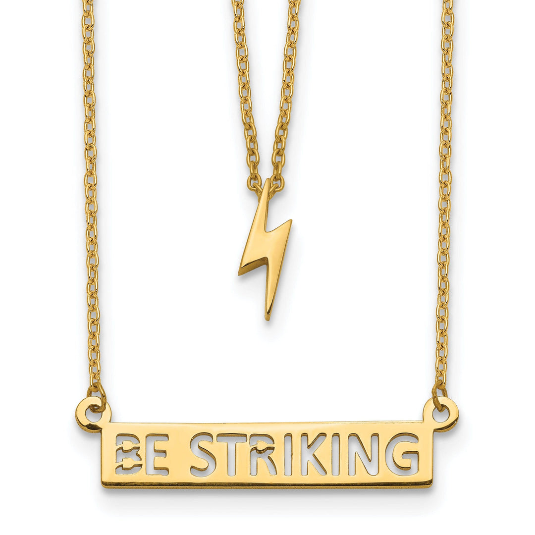 Lovely Rita's Pendants & Charms 14k Yellow Gold Polished Finish Solid Two-Strand Lightning & Be Striking Bar Design in a 17-inch Cable Chain Necklace Set