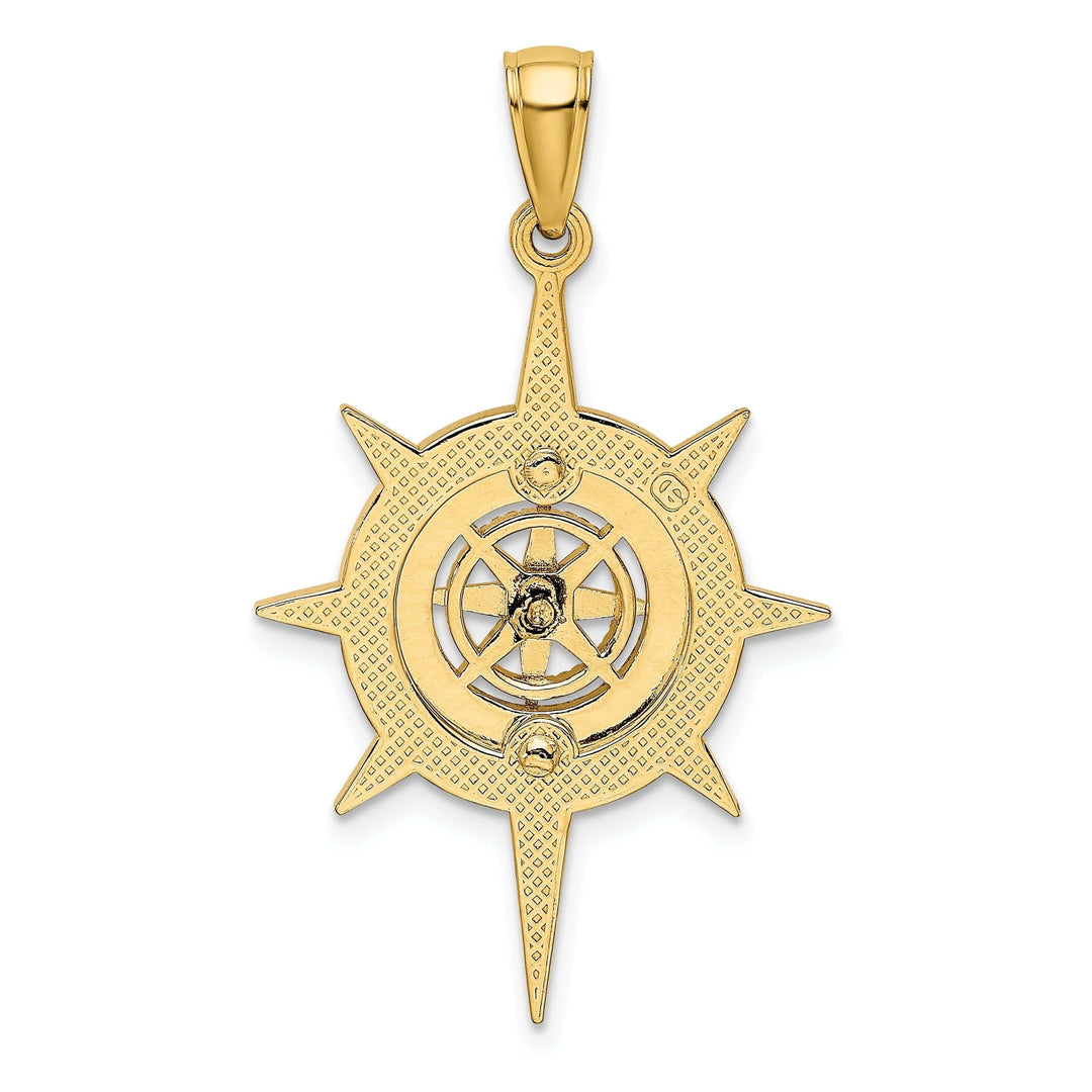 Lovely Rita's Pendants & Charms 14K Yellow Gold Polished Finish Star Frame Nautical Boating Compass in Center Charm Pendant