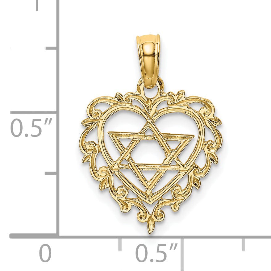 Lovely Rita's Pendants & Charms 14K Yellow Gold Polished Finish Star Of David In Heart Shape Pendant