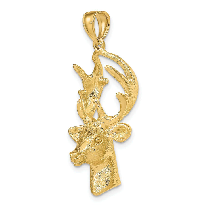 Lovely Rita's Pendants & Charms 14K Yellow Gold Polished Finish Textured 3-Dimensional Deer Head with Antlers Charm Pendant