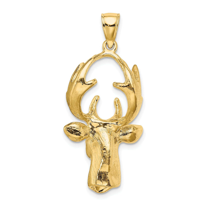 Lovely Rita's Pendants & Charms 14K Yellow Gold Polished Finish Textured 3-Dimensional Deer Head with Antlers Charm Pendant