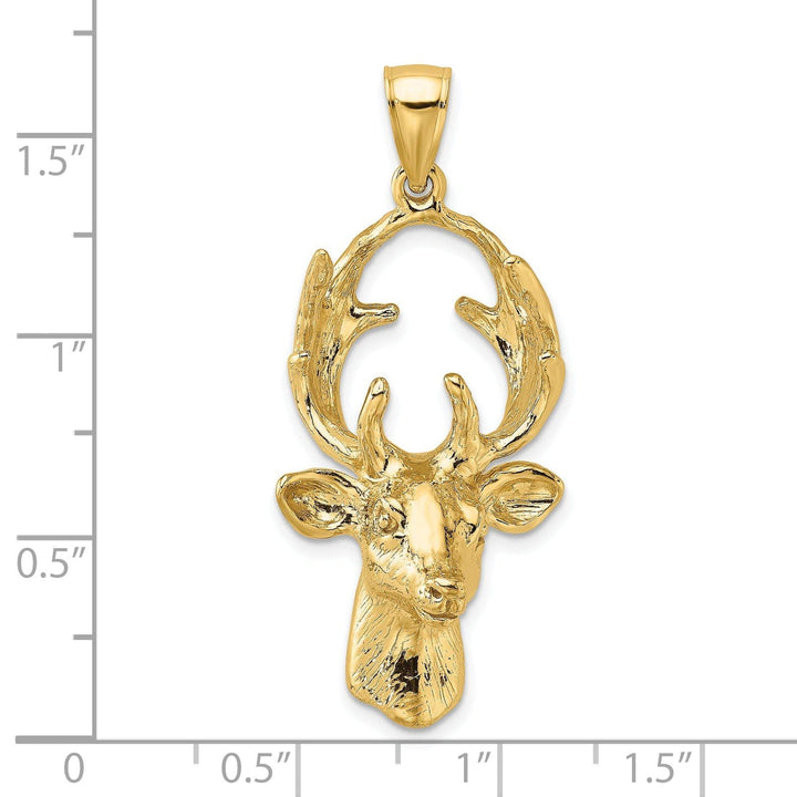 Lovely Rita's Pendants & Charms 14K Yellow Gold Polished Finish Textured 3-Dimensional Deer Head with Antlers Charm Pendant