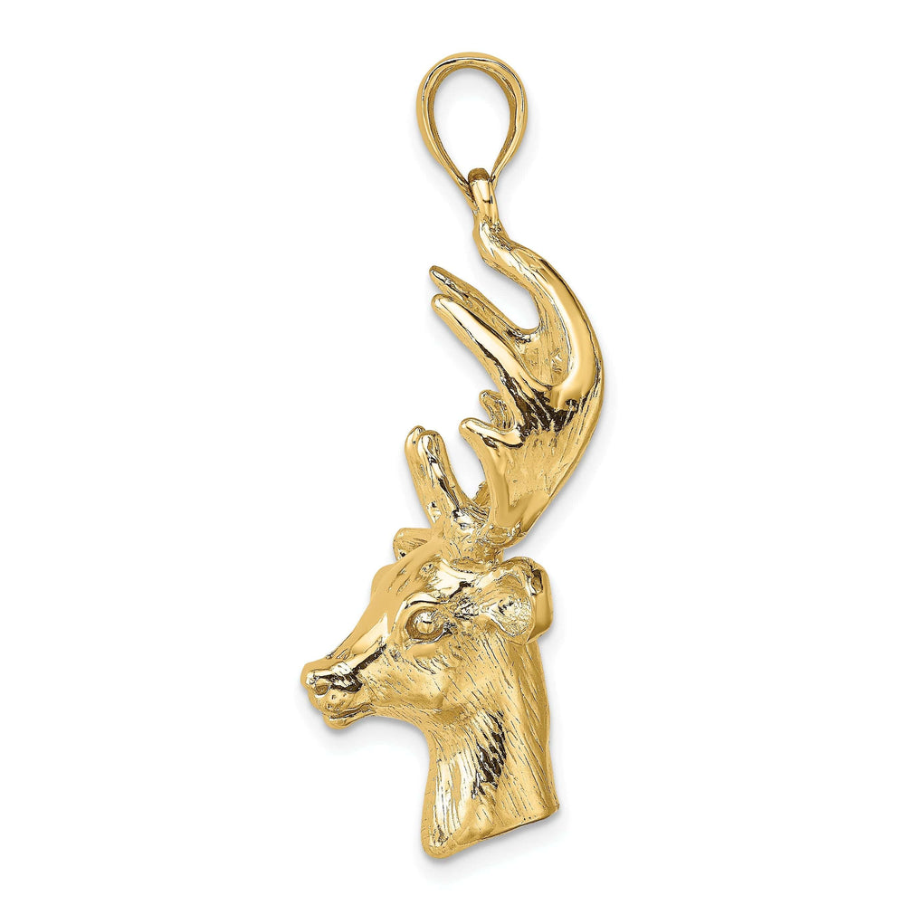 Lovely Rita's Pendants & Charms 14K Yellow Gold Polished Finish Textured 3-Dimensional Deer Head with Antlers Charm Pendant