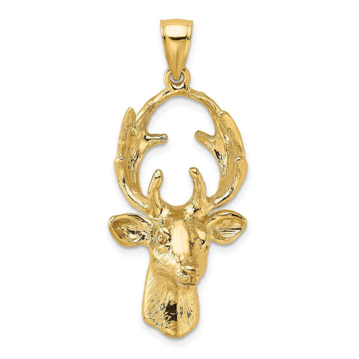 Lovely Rita's Pendants & Charms 14K Yellow Gold Polished Finish Textured 3-Dimensional Deer Head with Antlers Charm Pendant