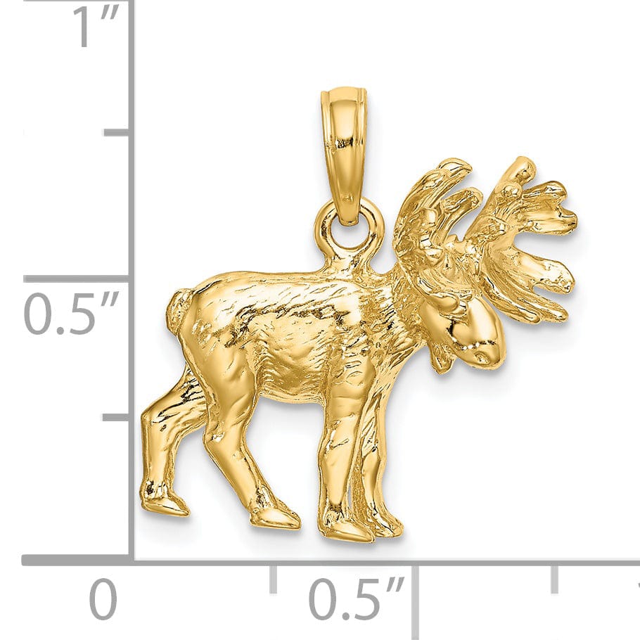 Lovely Rita's Pendants & Charms 14K Yellow Gold Polished Finish Textured 3-Dimensional Moose Design Charm Pendant