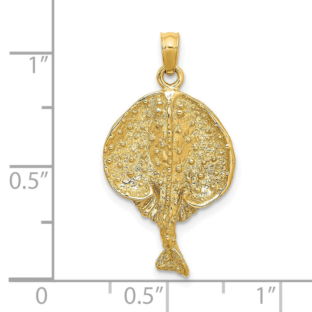 Lovely Rita's Pendants & Charms 14K Yellow Gold Polished Finish Textured Solid Casted Round Stingray Charm Pendant