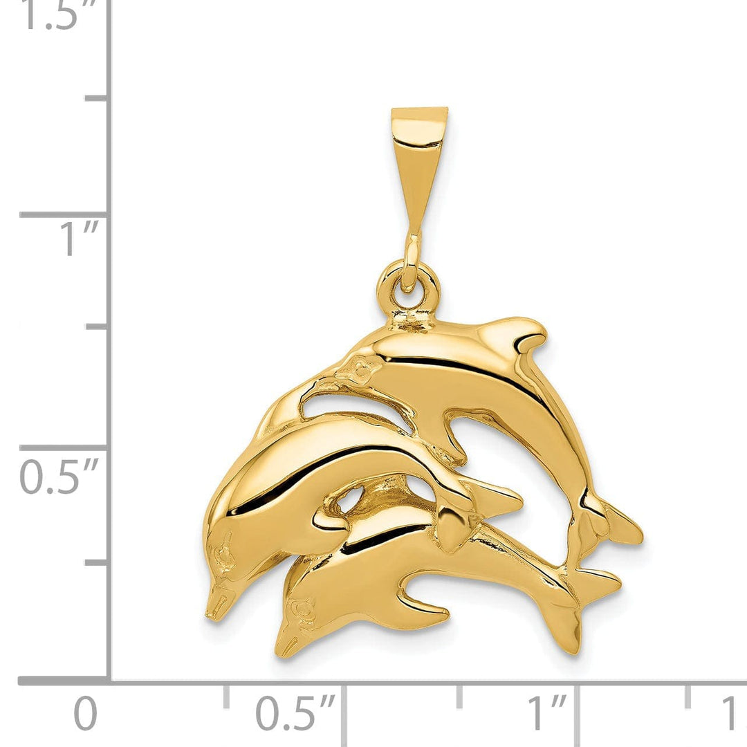 Lovely Rita's Pendants & Charms 14k Yellow Gold Polished Finish There Dolphins Design Charm Pendant