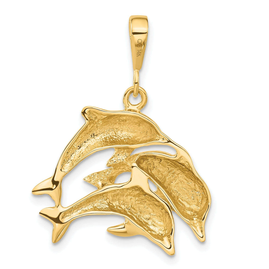 Lovely Rita's Pendants & Charms 14k Yellow Gold Polished Finish There Dolphins Design Charm Pendant