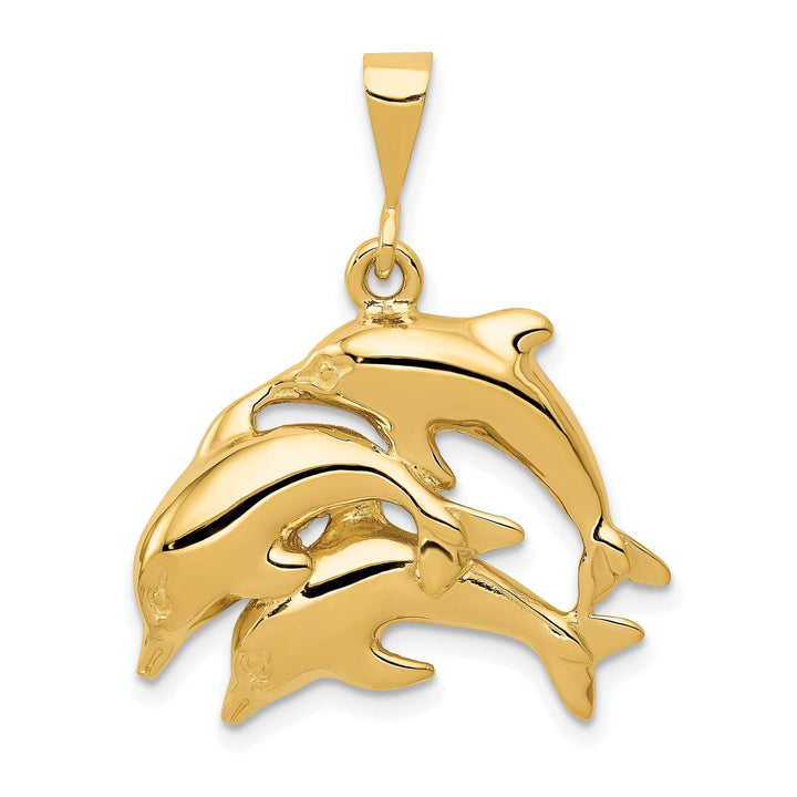 Lovely Rita's Pendants & Charms 14k Yellow Gold Polished Finish There Dolphins Design Charm Pendant