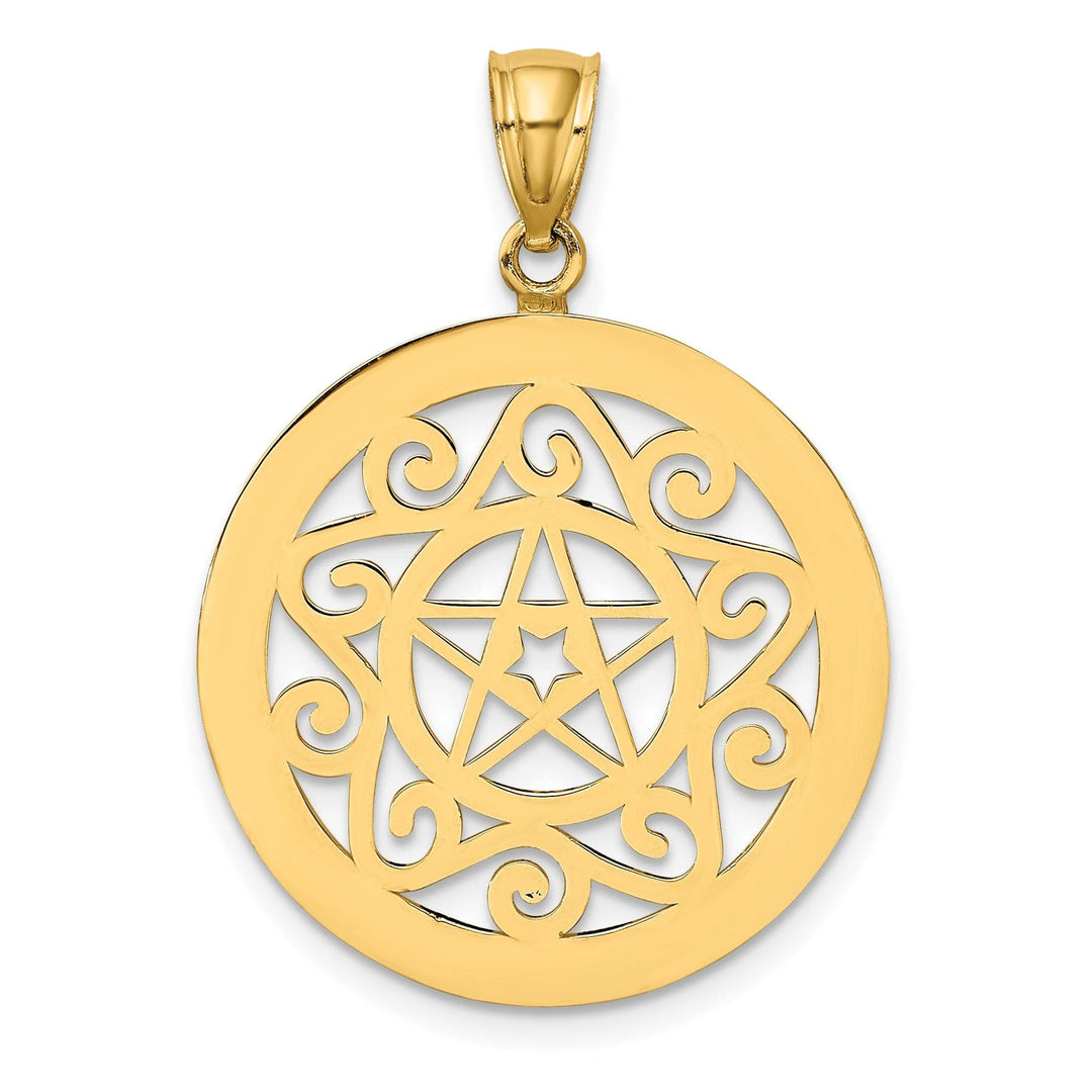 Lovely Rita's Pendants & Charms 14K Yellow Gold Polished Finish Tribal Star In Round Circle Frame Design Pendant