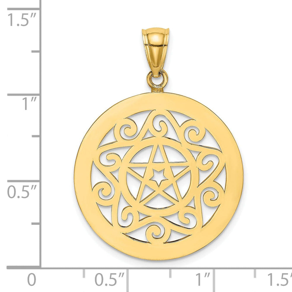 Lovely Rita's Pendants & Charms 14K Yellow Gold Polished Finish Tribal Star In Round Circle Frame Design Pendant