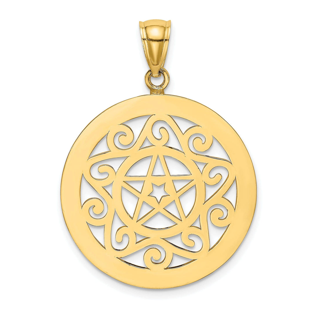 Lovely Rita's Pendants & Charms 14K Yellow Gold Polished Finish Tribal Star In Round Circle Frame Design Pendant