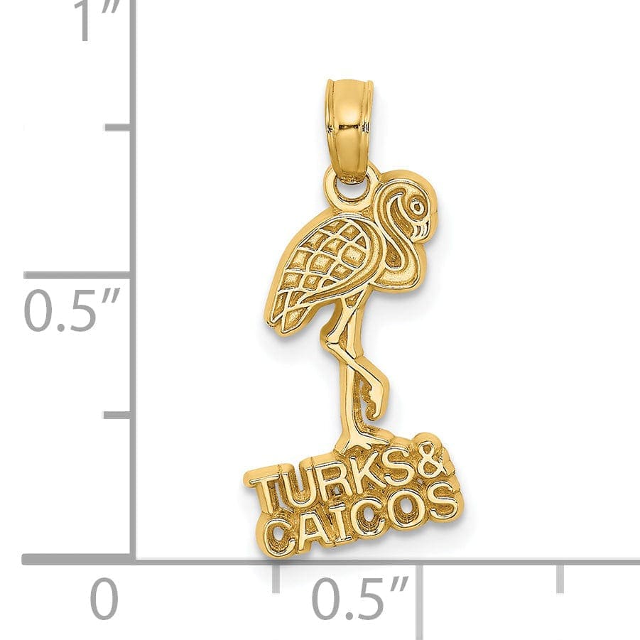Lovely Rita's Pendants & Charms 14K Yellow Gold Polished Finish TURKS & CAICOS Under Flamingo Bird Charm Pendant