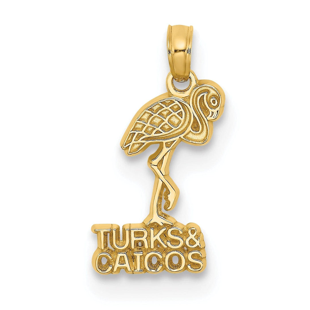 Lovely Rita's Pendants & Charms 14K Yellow Gold Polished Finish TURKS & CAICOS Under Flamingo Bird Charm Pendant