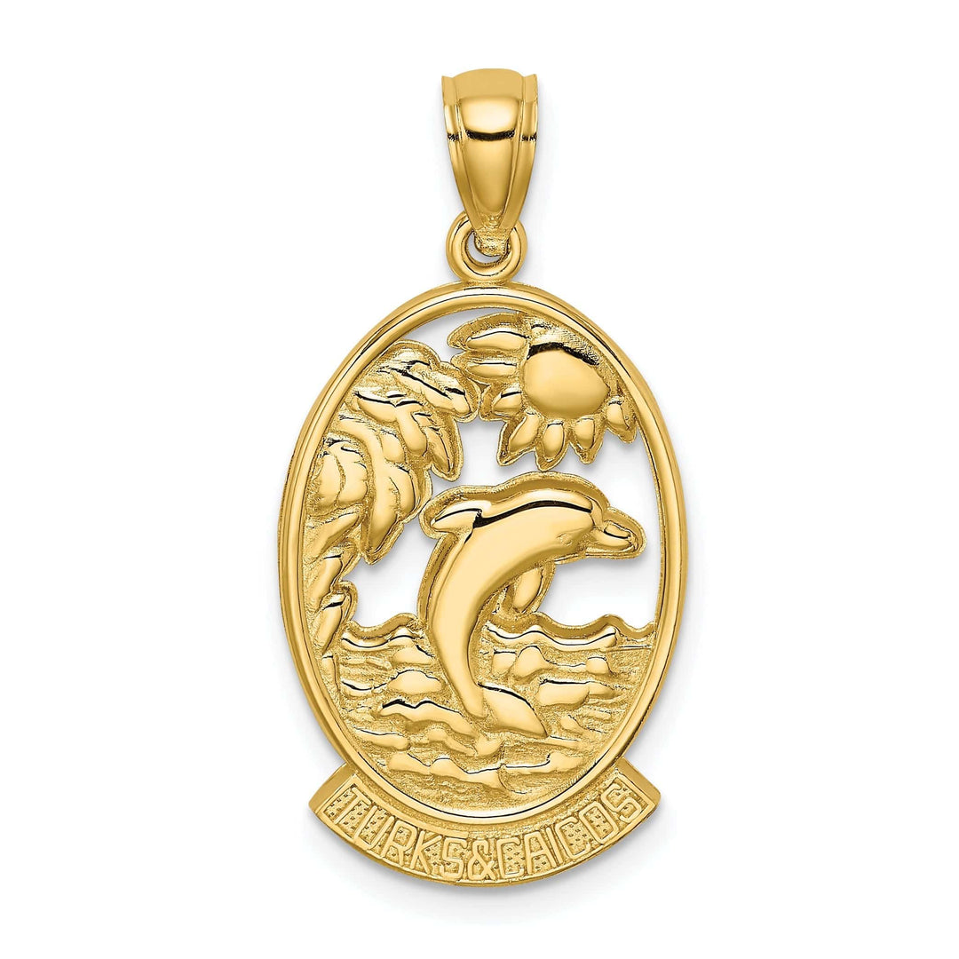 Lovely Rita's Pendants & Charms 14K Yellow Gold Polished Finish TURKS & CAICOS with Dolphin Sunset Scene Design Charm Pendant
