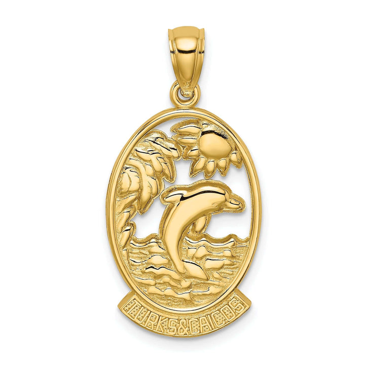 Lovely Rita's Pendants & Charms 14K Yellow Gold Polished Finish TURKS & CAICOS with Dolphin Sunset Scene Design Charm Pendant