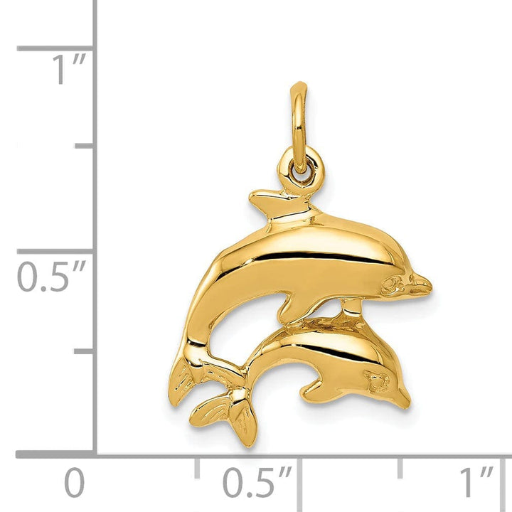 Lovely Rita's Pendants & Charms 14k Yellow Gold Polished Finish Two Dolphins Design Charm Pendant