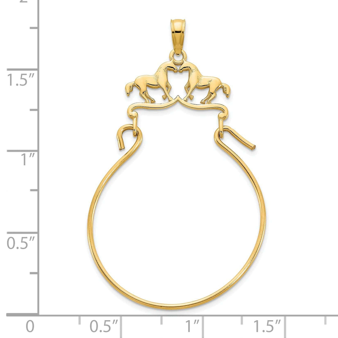 Lovely Rita's Pendants & Charms 14k Yellow Gold Polished Finish Two Horse Design Charm Holder Pendant