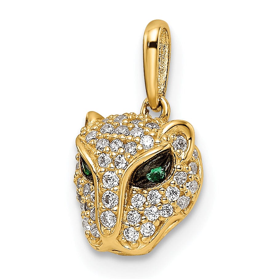 Lovely Rita's Pendants & Charms 14K Yellow Gold Polished Finish White Cubic Zirconia Lioness with Green Eye Stones Head Design Charm Pendant