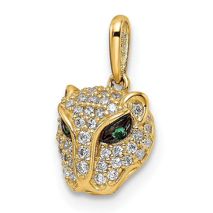 Lovely Rita's Pendants & Charms 14K Yellow Gold Polished Finish White Cubic Zirconia Lioness with Green Eye Stones Head Design Charm Pendant