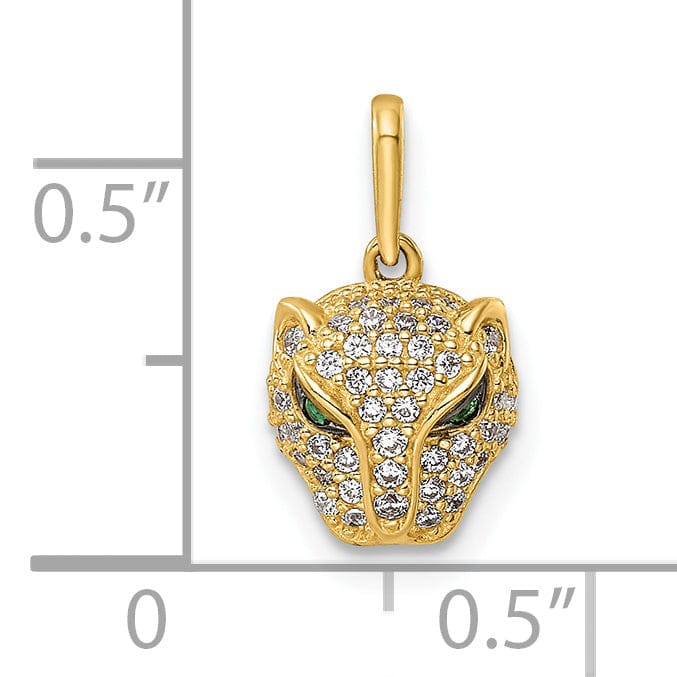 Lovely Rita's Pendants & Charms 14K Yellow Gold Polished Finish White Cubic Zirconia Lioness with Green Eye Stones Head Design Charm Pendant
