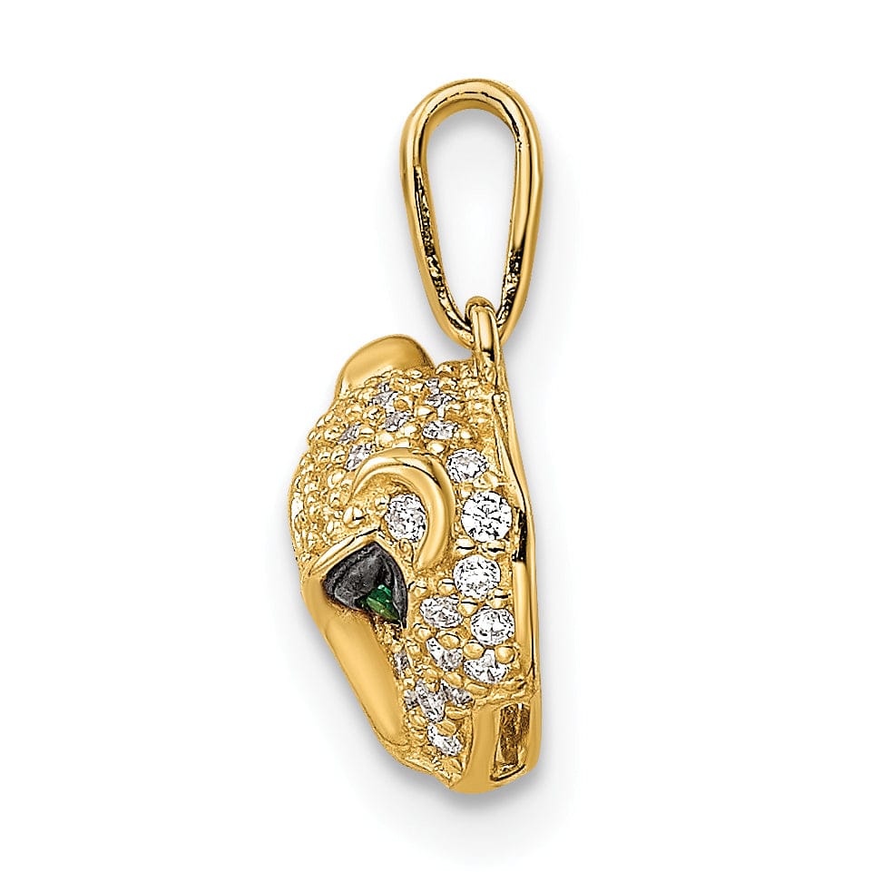 Lovely Rita's Pendants & Charms 14K Yellow Gold Polished Finish White Cubic Zirconia Lioness with Green Eye Stones Head Design Charm Pendant
