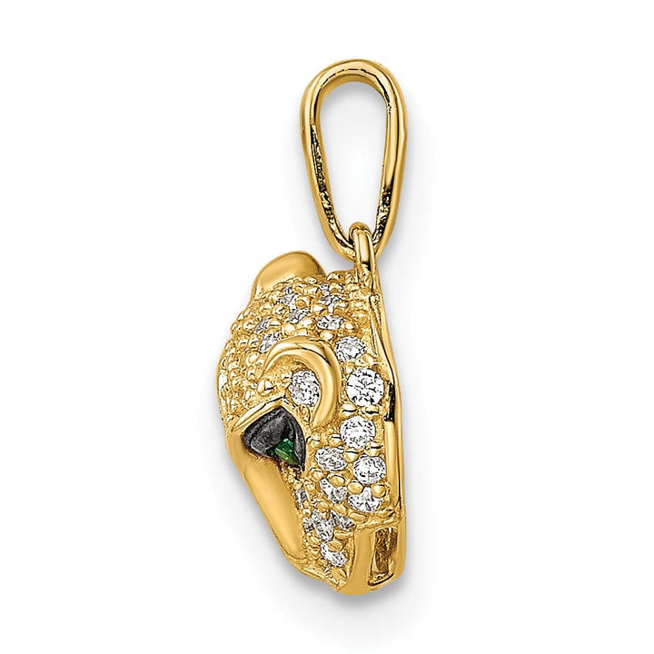 Lovely Rita's Pendants & Charms 14K Yellow Gold Polished Finish White Cubic Zirconia Lioness with Green Eye Stones Head Design Charm Pendant