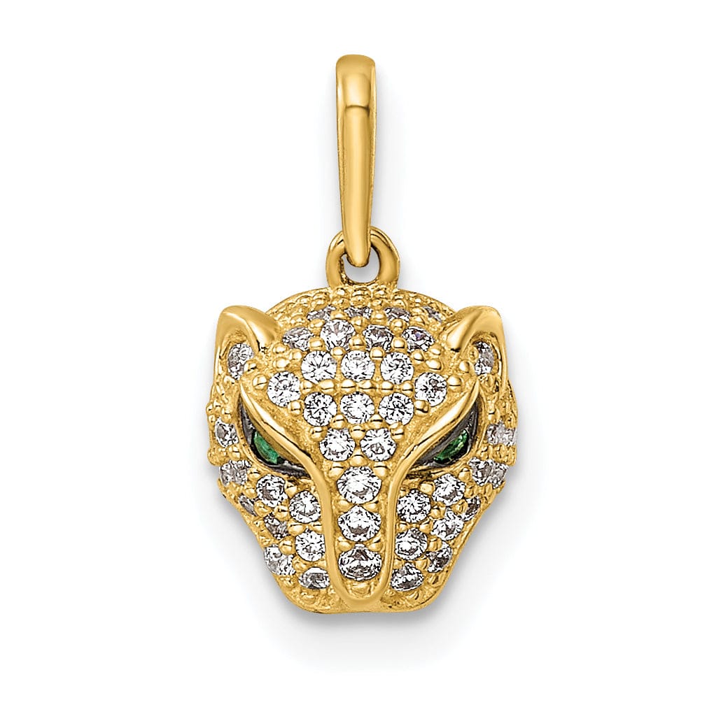 Lovely Rita's Pendants & Charms 14K Yellow Gold Polished Finish White Cubic Zirconia Lioness with Green Eye Stones Head Design Charm Pendant
