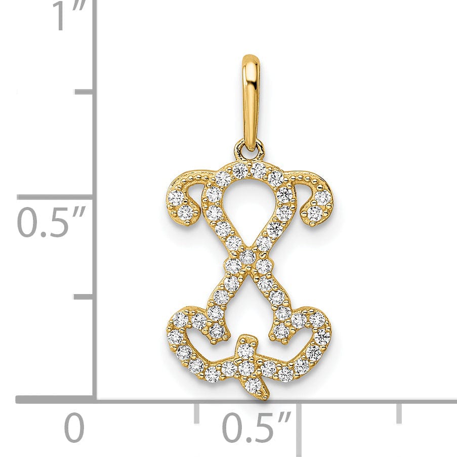 Lovely Rita's Pendants & Charms 14K Yellow Gold Polished Finish with Cubic Zirconia Puppy Sitting Outline womens Charm Pendant