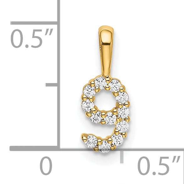 Lovely Rita's Pendants & Charms 14k Yellow Gold Polished Finish with Diamonds Number 9 Pendant
