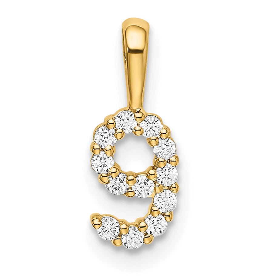 Lovely Rita's Pendants & Charms 14k Yellow Gold Polished Finish with Diamonds Number 9 Pendant