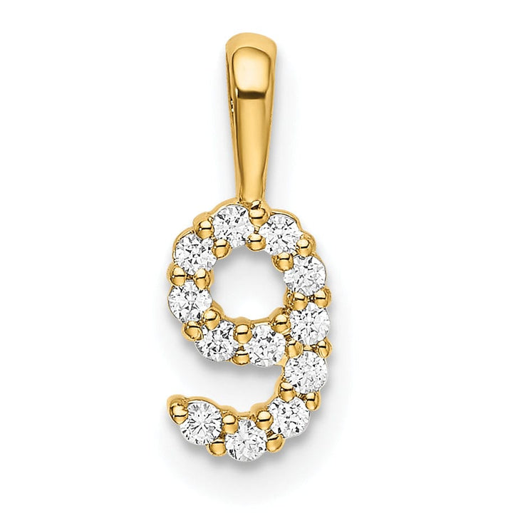 Lovely Rita's Pendants & Charms 14k Yellow Gold Polished Finish with Diamonds Number 9 Pendant