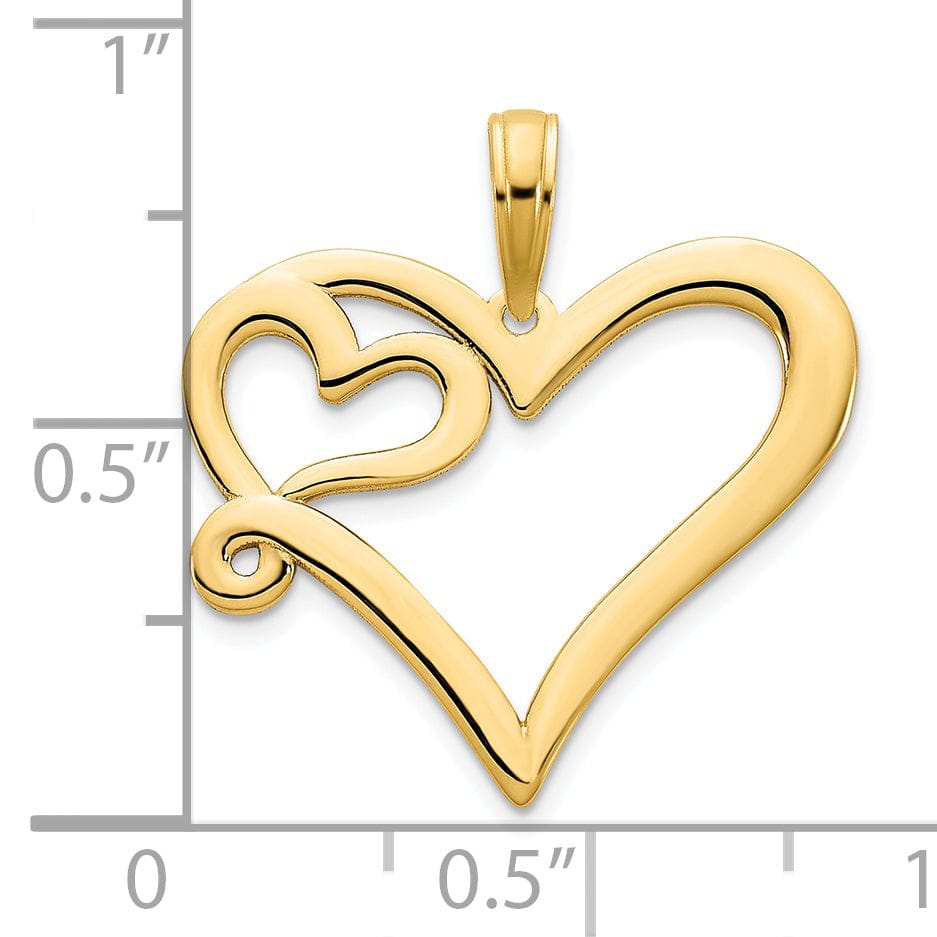 Lovely Rita's Pendants & Charms 14k Yellow Gold Polished Finish Women's Flat Back Heart in a Heart Swirl Shape Design Charm Pendant
