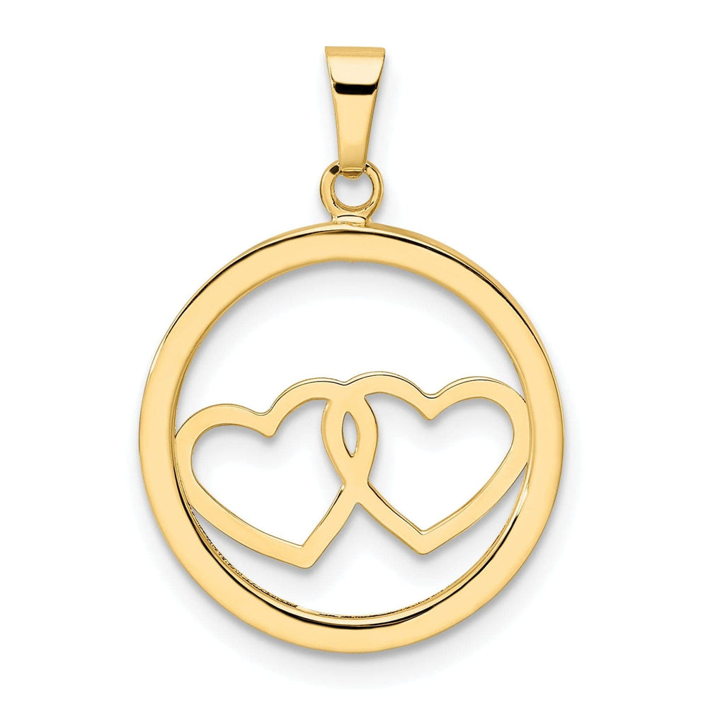 Lovely Rita's Pendants & Charms 14K Yellow Gold Polished Finish3-Dimensional Double Heart in Circle Design Charm Pendant
