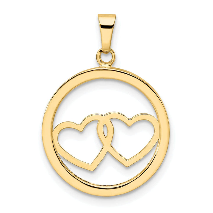 Lovely Rita's Pendants & Charms 14K Yellow Gold Polished Finish3-Dimensional Double Heart in Circle Design Charm Pendant
