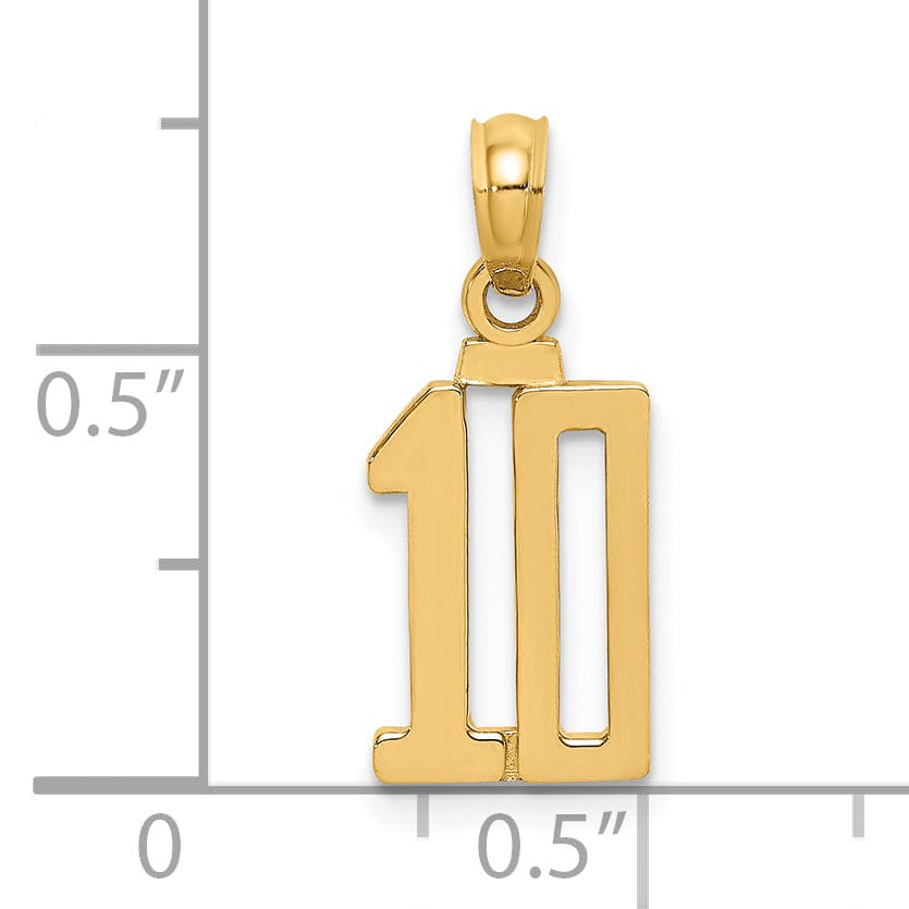 Lovely Rita's Pendants & Charms 14K Yellow Gold Polished Finished Block Script Design Number 10 Charm Pendant