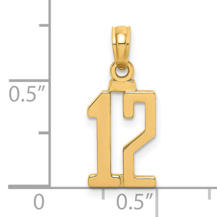 Lovely Rita's Pendants & Charms 14K Yellow Gold Polished Finished Block Script Design Number 12 Charm Pendant