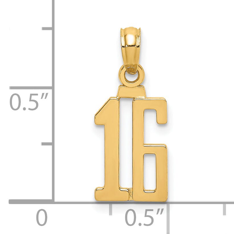 Lovely Rita's Pendants & Charms 14K Yellow Gold Polished Finished Block Script Design Number 16 Charm Pendant