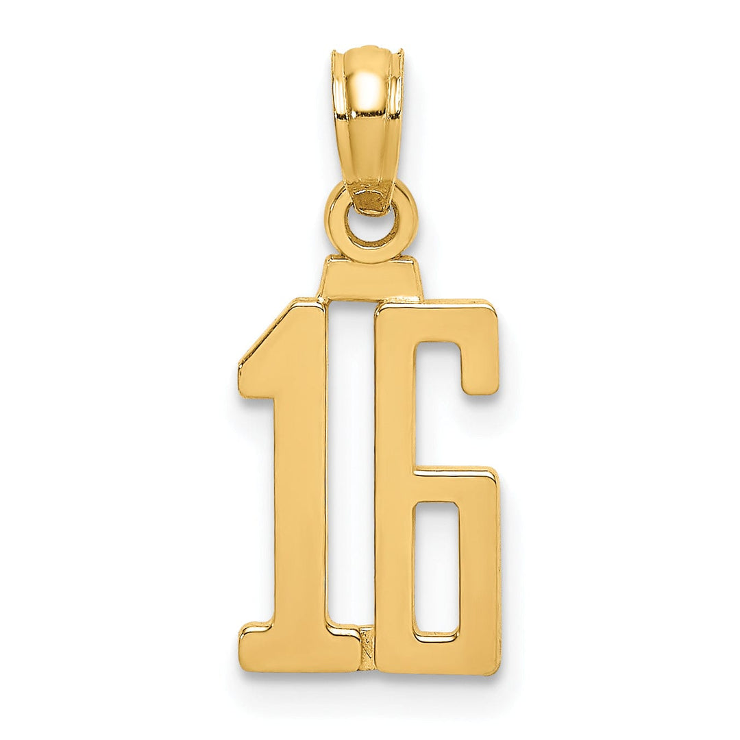 Lovely Rita's Pendants & Charms 14K Yellow Gold Polished Finished Block Script Design Number 16 Charm Pendant