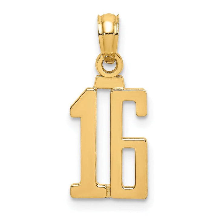 Lovely Rita's Pendants & Charms 14K Yellow Gold Polished Finished Block Script Design Number 16 Charm Pendant