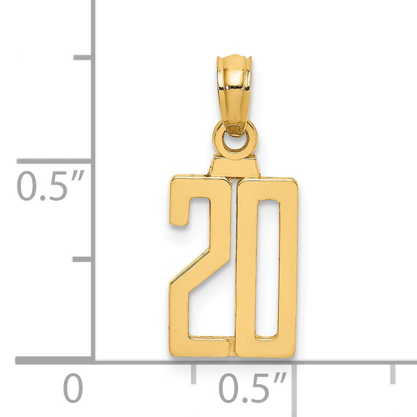 Lovely Rita's Pendants & Charms 14K Yellow Gold Polished Finished Block Script Design Number 20 Charm Pendant