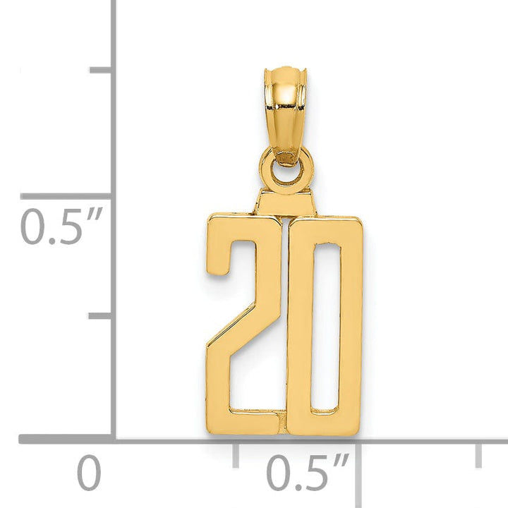 Lovely Rita's Pendants & Charms 14K Yellow Gold Polished Finished Block Script Design Number 20 Charm Pendant
