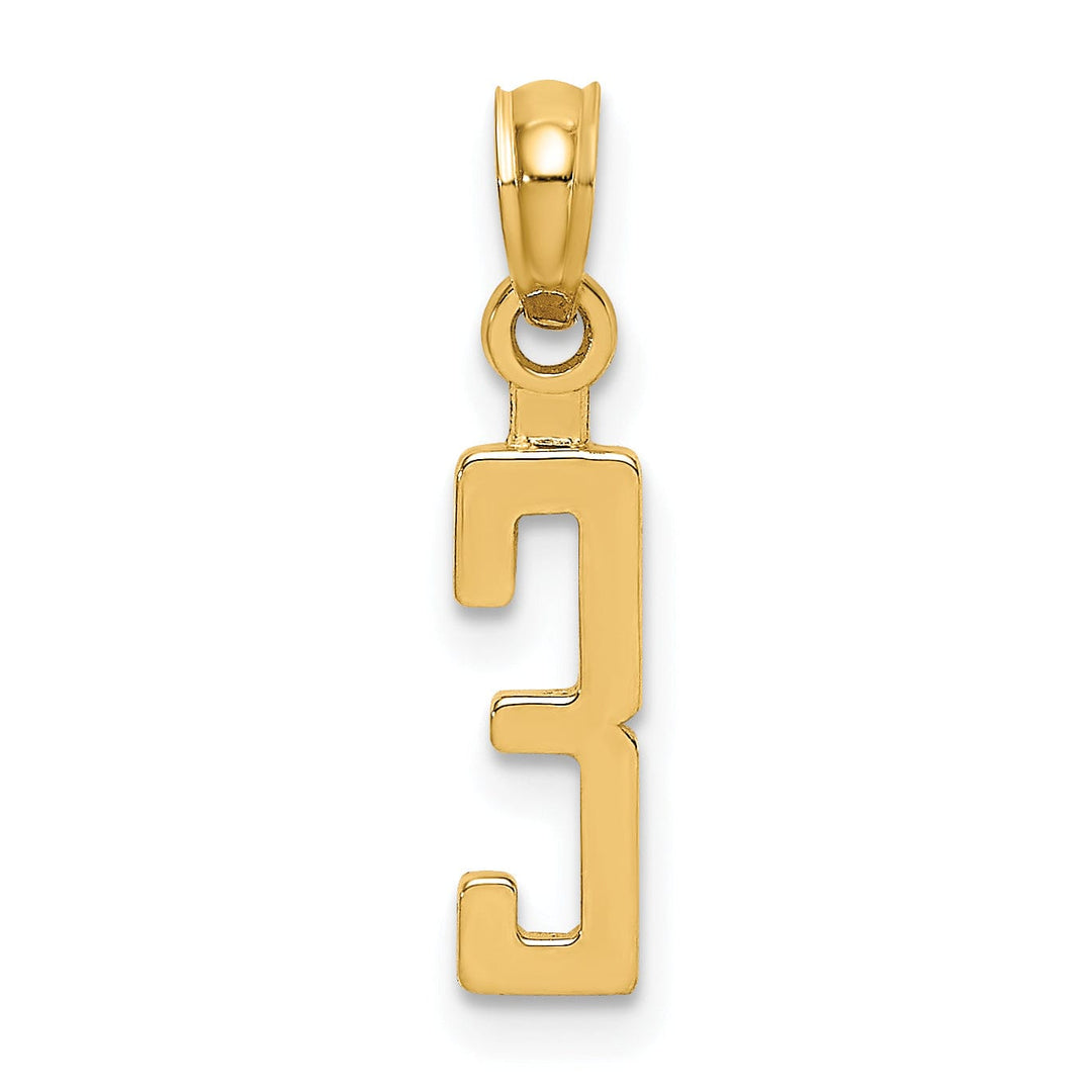 Lovely Rita's Pendants & Charms 14K Yellow Gold Polished Finished Block Script Design Number 3 Charm Pendant