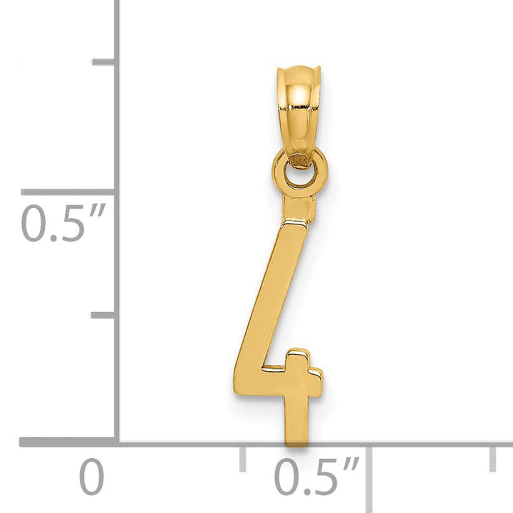 Lovely Rita's Pendants & Charms 14K Yellow Gold Polished Finished Block Script Design Number 4 Charm Pendant