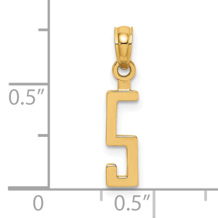 Lovely Rita's Pendants & Charms 14K Yellow Gold Polished Finished Block Script Design Number 5 Charm Pendant