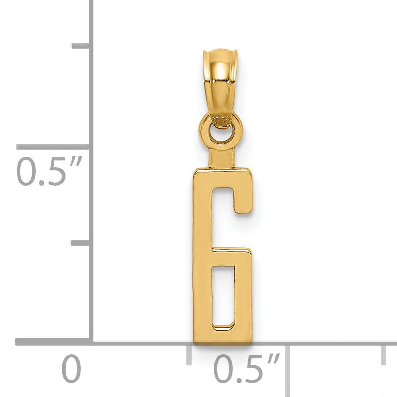 Lovely Rita's Pendants & Charms 14K Yellow Gold Polished Finished Block Script Design Number 6 Charm Pendant