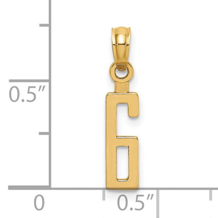 Lovely Rita's Pendants & Charms 14K Yellow Gold Polished Finished Block Script Design Number 6 Charm Pendant