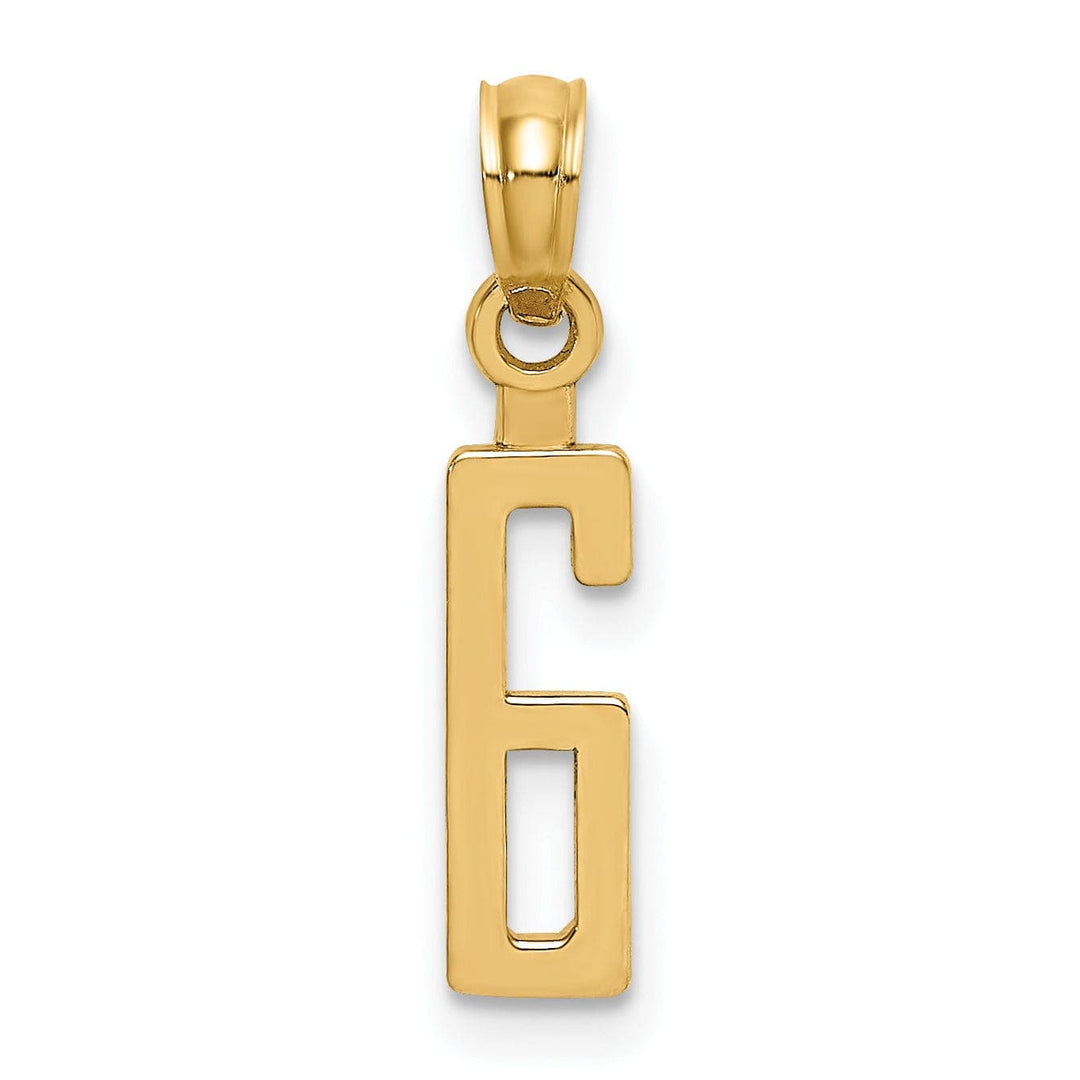 Lovely Rita's Pendants & Charms 14K Yellow Gold Polished Finished Block Script Design Number 6 Charm Pendant