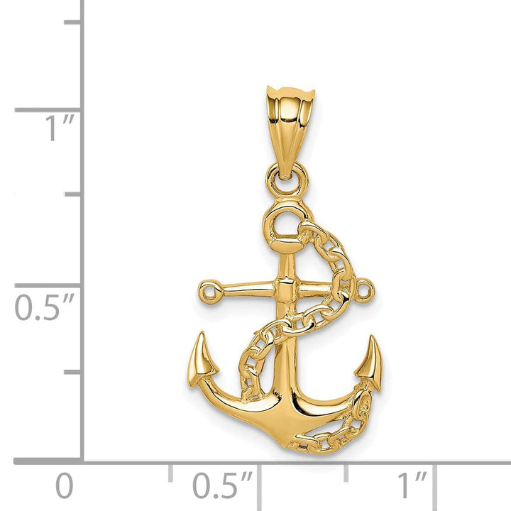 Lovely Rita's Pendants & Charms 14K Yellow Gold Polished Finished Soild Anchor and Chain Design Charm Pendant